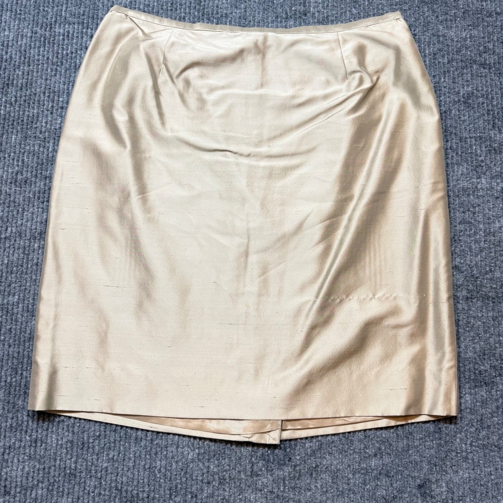 Silk Dana Buchman Petite 16 Gold Skirt Slub Textured Career Pencil Midi Classic